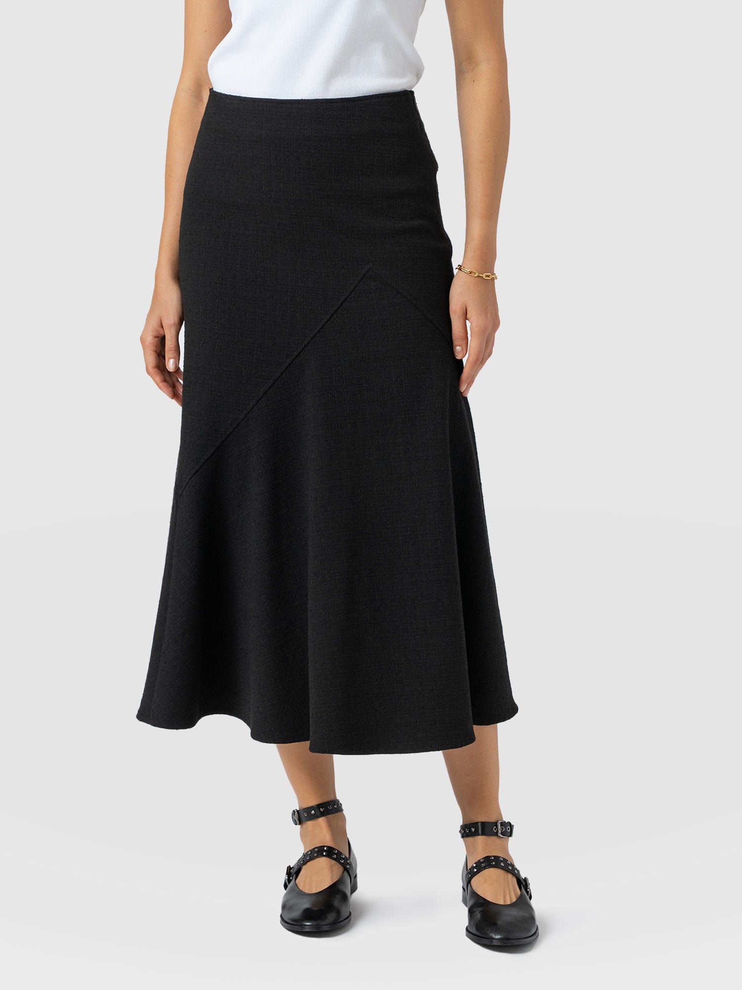 Lumi Panelled Skirt - Black Boucle - Women's Skirts | Saint + Sofia® USA